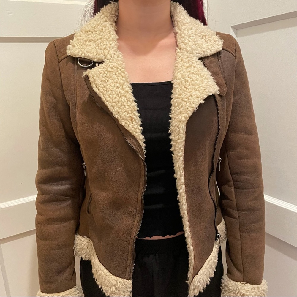H&M brown faux fur/ faux leather jacket